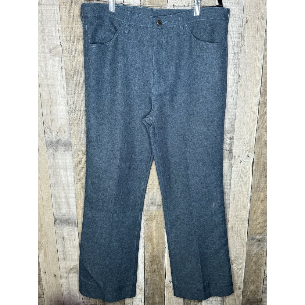 Mens Wrangler 82HU Vintage Navy Blue‎ Polyester Dress Pants Jeans Size 36 x 34